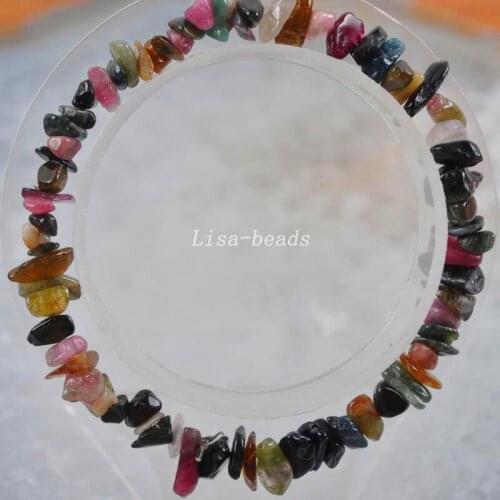 4Pcs Women Jewelry Gift Bracelet Natural Stone Multi color Tourmaline 4x8MM Chip Beads Bangle Stretch 7" H1427