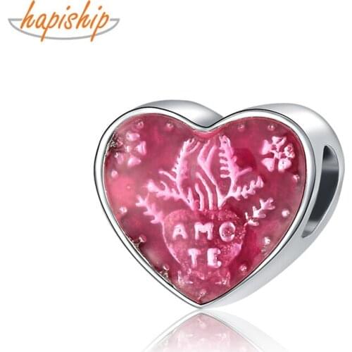 Hapiship Original Daisy Fashion Cute Romantic Pink Love Heart Charm Beads Fit Charm Bracelet Female DIY Jewelry Making CZ110