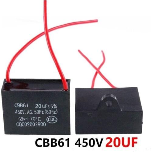 CBB61 450VAC 20UF fan starting capacitor lead length 10cm with line