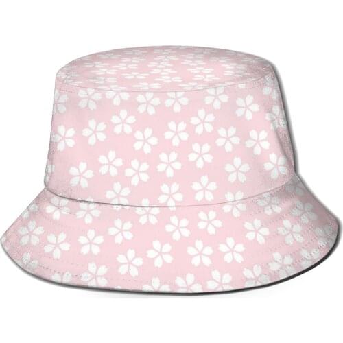 CINESSD New Fashion Bucket Hats Fisherman Caps For Women Men Gorras Summer Pink Cherry Blossom Flowers