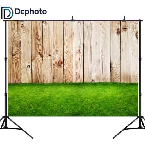 DePhoto Photography Backdrop Sping Floor Green Grass Original Wooden Wall Background New Original Design for Photo Studio
