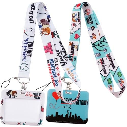 DZ1752 Greys Anatomy Cartoon Print Lanyards Key Chain Neck Strap Badge Holder Keyring for Doctors Nurses Friends Gifts
