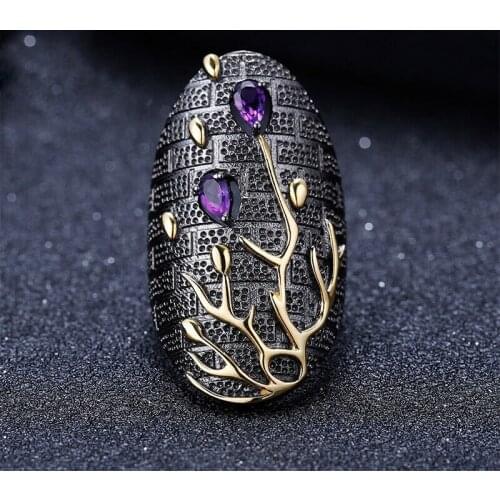 FFLACELL New Men And Women Plating Fashion Exaggerated Alloy Tree Ring Banquet Holiday Anniversary Jewelry Gift