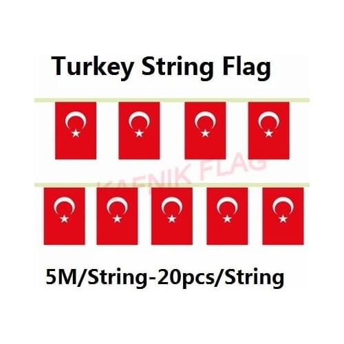 KAFNIK,5 meters 20 faces 14*21CM Turkey String Flag Banner Bar For Party Decoration/World Event Carnival Decor