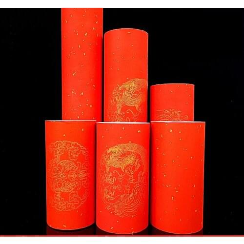 Chinese Calligraphy Xuan Paper Rolling Half Ripe Red Rice Paper Xuan Paper for Chinese Spring Festival Couplets Red Rice Paper