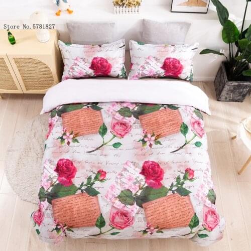 2/3 Pieces Colorful Flowers Bedding Set Text Letter Duvet Cover For Bedroom Bed Quilt Cover US/AU/EU Bed Cover Set Decoration
