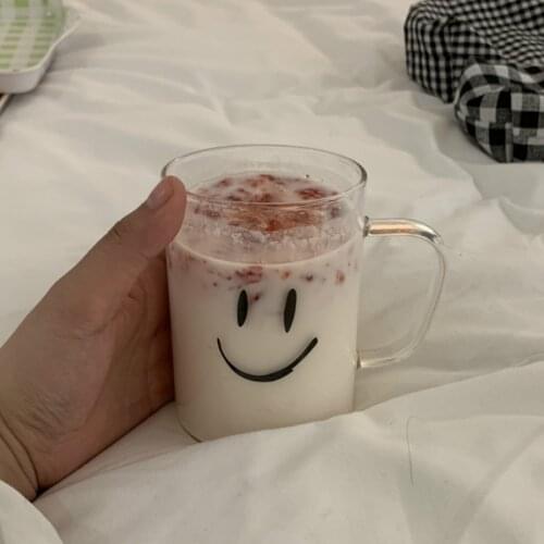 Cute Korea Glass Cup Transparent Round Simple Water Cup Creative Copas De Cristal Coffee Milk Heat Resistant Glass 420ML MM60BLB