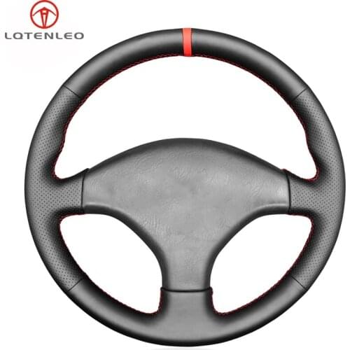 LQTENLEO Black Genuine Leather Hand Sew Car Steering Wheel Cover For Honda Civic 6 EK CTR EK3 EK4 Civic Type R Sir EK9 1996-2000