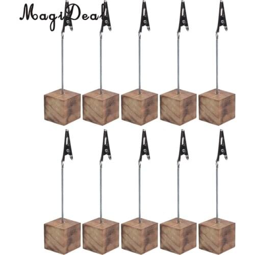 MagiDeal Rustic Fire Wooden Base Wire Photo Clip Wedding Table Place Card Holder