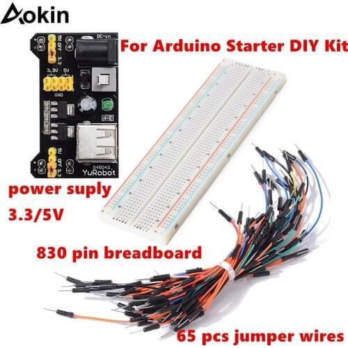 3.3V/5V MB102 Breadboard power module MB-102 830 points Solderless Prototype Bread board kit 65 Flexible jumper wires
