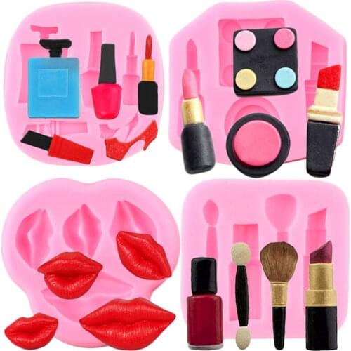 Makeup Tools Silicone Molds Lipstick Perfume Cupcake Topper Fondant Cake Decorating Tools Lips Heart Candy Clay Chocolate Moulds