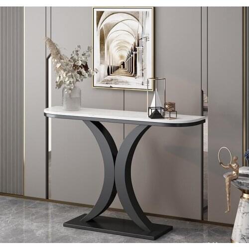 Marble porch table wall shelf porch platform light luxury modern simple entrance porch cabinet semicircular end view platform