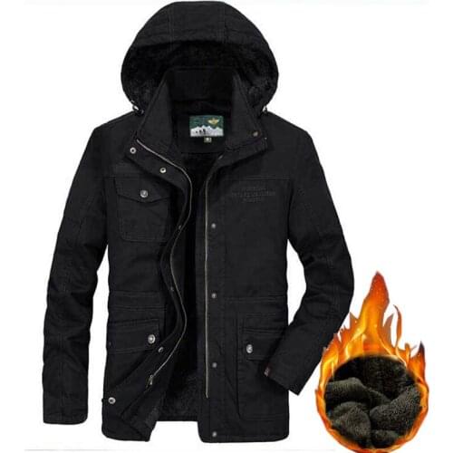 2019 Winter Men Jacket Warm Thicken Long Coat Plus Velvet Multi-Pocket Tooling Jacket Male Casual Fleece Cotton Jackets M-8XL