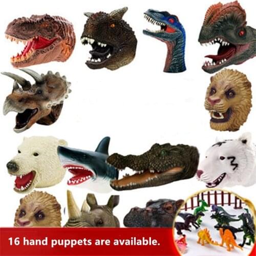 Soft Rubber Animal Head Hand Puppet Figure Toys Dinosaur Gloves for Children Model Gift Dinosaur Hand Puppet Toys
