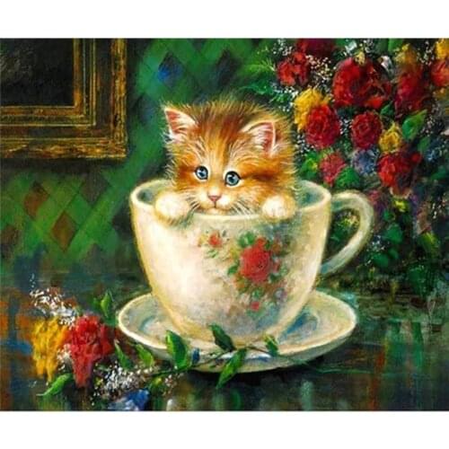 Cup cat 3D DIY Diamond Painting Cross Stitch Set Rhinestone Sticker Home Decor Square Drill Full Embroidery Needlework A5246R
