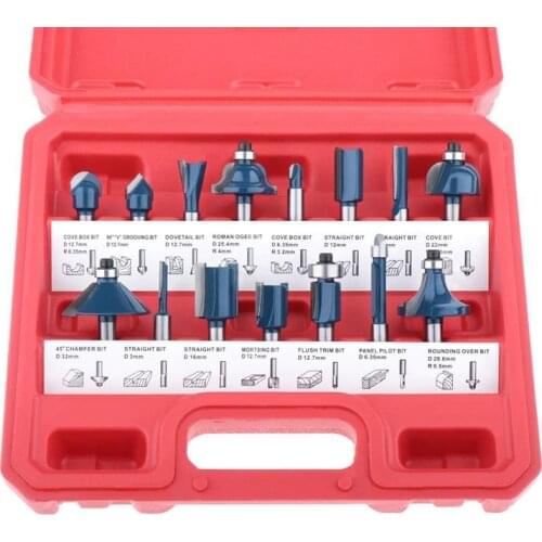 15Pcs Tungsten Carbide Router Bits Set 1/4 Inch Shank Joinery Bits Tongue and Groove Set Wood Milling Cutter