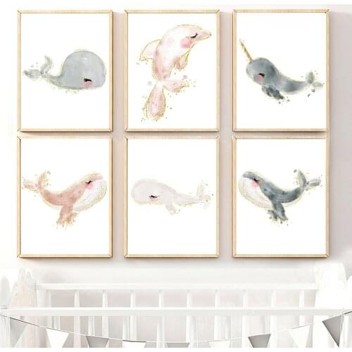 Dolphin Whale Ocean Animal Nursery Wall Art Canvas Painting Nordic Posters And Prints Wall Pictures Kids Cute Baby Room Decor