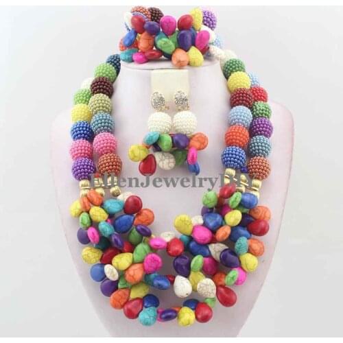 Nigerian Wedding African Beads Rushed Classic Women Turequoise Jewelry Sets New Arrived Nigeria Set Necklace Africa Beads W10970