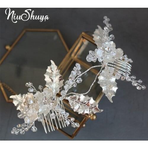 NiuShuya Charming Leaf Wedding Hair Comb Accessories Rhinestone Bridal Hair Pins Jewelry Handmade Women Headpiece