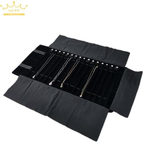 New black velvet jewelry roll bag gray pendant bracelet storage bag portable necklace display suitcase rubber band jewelry bag