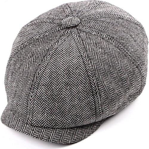 2019 New Newsboy Cap Beret Hat Men Women Hat Tweed Gatsby Octagonal Black White Herringbone Vintage Ivy Hats