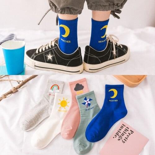 2019 new fashion Korean women style long socks meia fun sun moon windmill rainbow pattern cotton socks cartoon weather socks