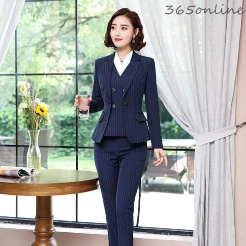 Novelty Striped Formal Women Business Suits OL Styles Professional Blazers for Ladies Office Work Wear Autumn Winter Pantsuits