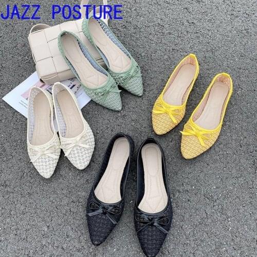 Shoes Womens Solid Bowknot Lace Breathable Flats Pointed Fashion Casual Black Green Slip Toe Spring Summer w141