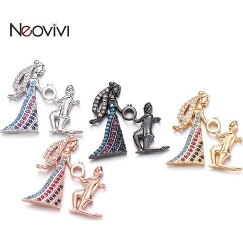 Neovivi Romantic Wedding Marry Me DIY Charms fit Women Men Couple Bracelets Necklaces Colorful Zircon Charm for Jewelry Making