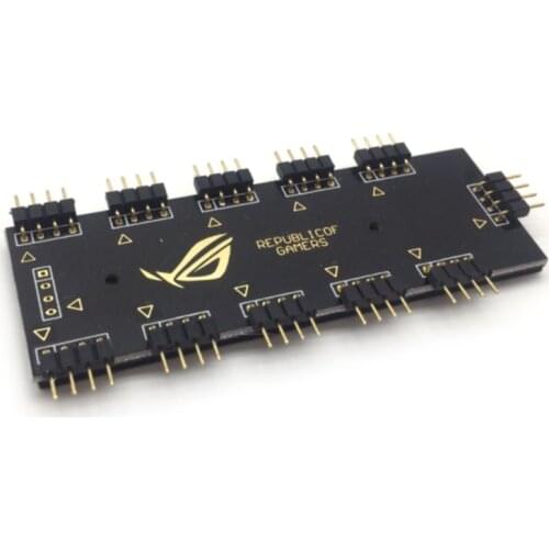 OOTDTY 12V 3pin RGB 10 Way Fan Hub Splitter SATA Power 4pin ARGB Adapter Extension for AURA SYNC MSI ASRock RGB LED Case