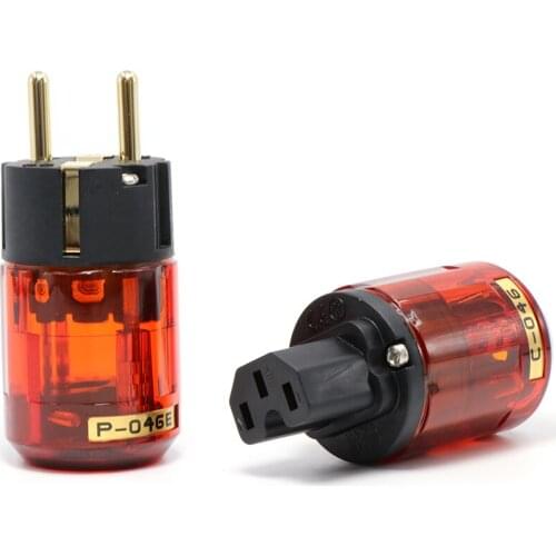Pair P-046E+IEC C-046 Connectors Gold Plated SCHUKO EU Power Plug