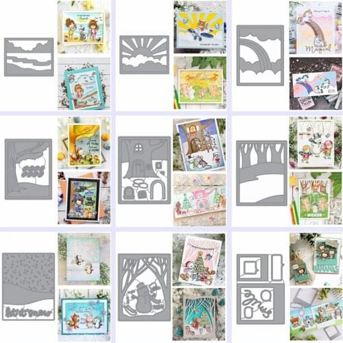 River Sunshine Rainbow Tree Trunk Wooden House Land Words Nesting Photo Album Frame Dialogue Die Cut Diy Scrapbooking Craft 2020