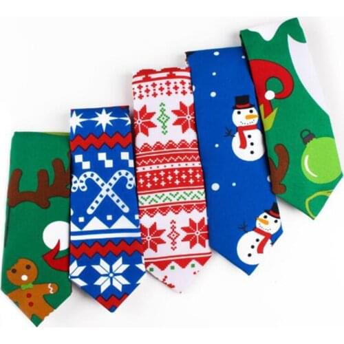 Ricnais Christmas Tie 7.5cm Red Green Blue Silk Polyester cartoon Snowman Snowflake Jucquard Necktie Gift Festival Party
