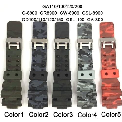 Silicone Camouflage Watch Band Belt 16mm Rubber Wrist Watch Strap for Casio G-shock GW-8900 GSL-8900 GSL-100 GA-300 GD100/110