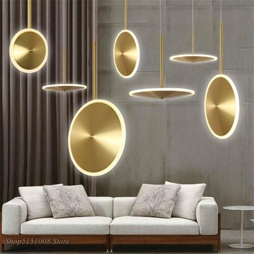 Nordic Creative UFO pendant Lights Golden Round Aluminum Acrylic LED kitchen hanging lamps modern Living Room Home Decor Fixture