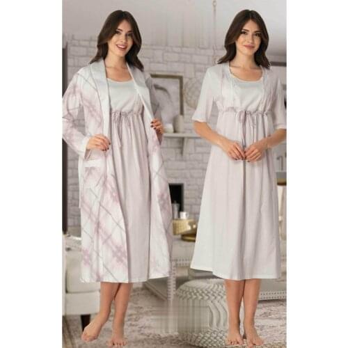 Effort Sleepwear Powder Maternity Nightgown Set with Easy Breastfeeding and Dressing Gown
