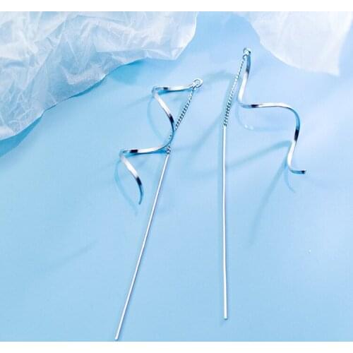 MloveAcc Solid 925 Sterling Silver Fashion Korea Design Wave Tassel Drop Earrings for Women Gift