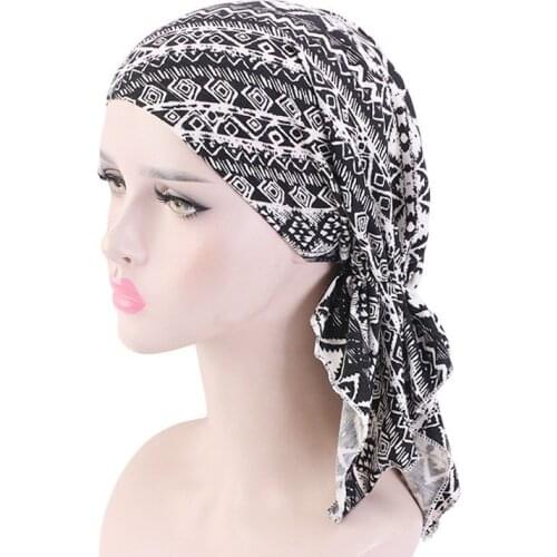 Womens Cancer Chemo Caps Flower Print Turban Cap Muslim Hijab Hair Loss Headscarf Elastic muslim Hijab Scarf Headwear