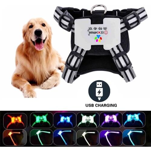 LED Dogs Harness Pet Harness Vest No Pull Large Dog Chest Straps USB Rechargeable Glowing Puppy Lead Pets Vest Pet Supplies