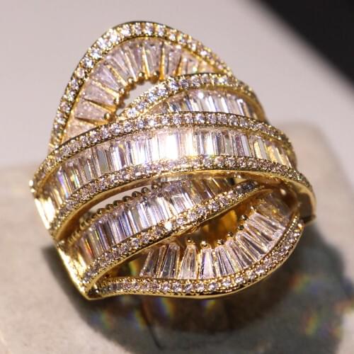 2019 New Arrival Top Selling Vintage Fashion Jewelry 925 Silver&Gold Fill Full Princess 5A CZ Eternity Wedding Wide Band Ring