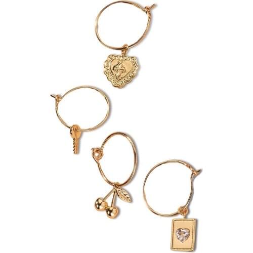 2020 new cute heart Cherry lock key with crystal love pendant small circle drop earrings for women