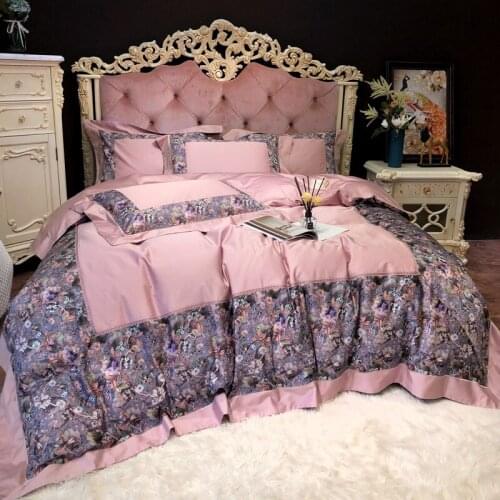 New luxury Digital Printing 100S Egyptian cotton Pink Royal Bedding sets Queen King Duvet cover Bed sheet set Pillowcases 4pcs