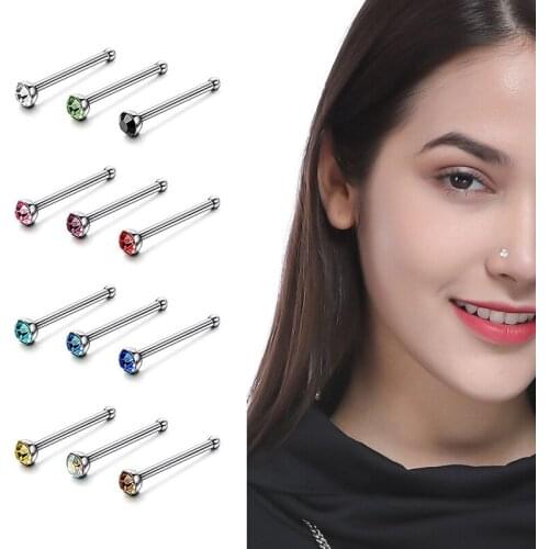 60pcs/Set Crystal Rhinestone Nose Ring Fashion Body Jewelry Nose Studs Stainless Surgical Nose Piercing Stud Wholesale