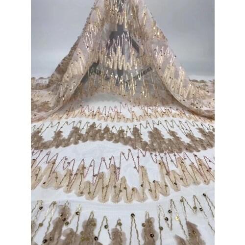 African mesh lace fabric and sequins French tulle lace fabric embroidery for Nigerian evening dress D3742