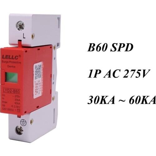 B60-1P 30KA~60KA ~275V AC SPD House Surge Protector Protective Low-voltage Arrester Device Lightning protection