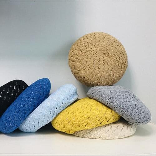 Ladies Knitted Beret Summer Breathable Korean Fashion Solid Color Painter Boina Hat For Women Cute Cap Peaky Blinders Y2k Hat