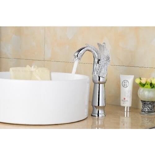 Free shipping chrome clour single hole bathroom vessel sink tall swan faucet mixer tap Free ship