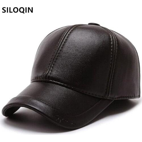SILOQIN Winter Middle-aged Men Thick Velvet Warm Baseball Caps PU Leather Earmuffs Hats Snapback Cap Windproof Casual Sports Cap