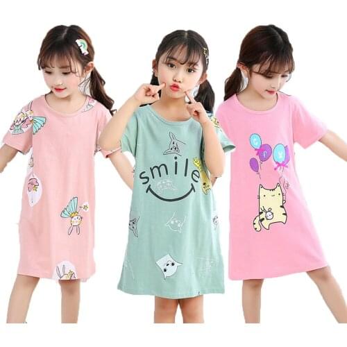 Children Sleepwear Kids Girls Summer Cotton Night Dress Kids Pajamas Nightgown Girl Nightgown Sleeping Dresses for 2 to 12 Years