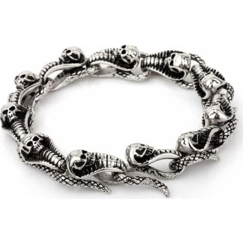 Jewels Store Punk Stainless Steel Skull Charm Bracelets 22.5cm Rock Cool Bracelets Bangles Mens Pulsera Jewelry Gift For Man